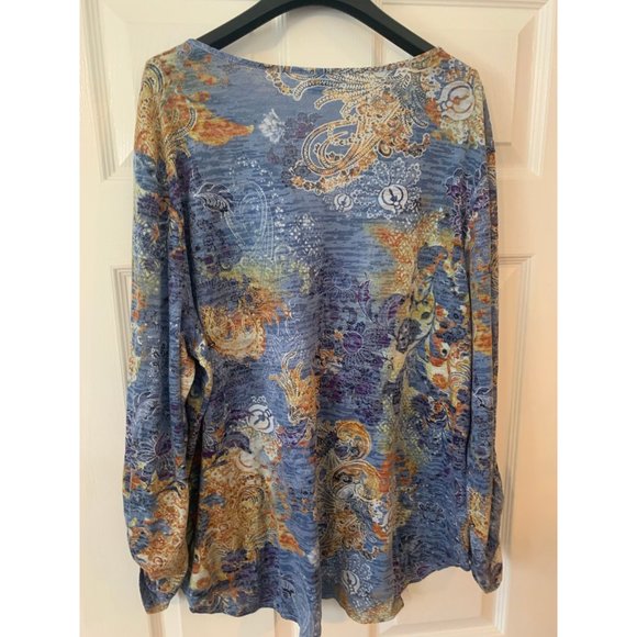 Tianello Blue & Brown Long Sleeve Floral Tunic Extra Large - Picture 3 of 5